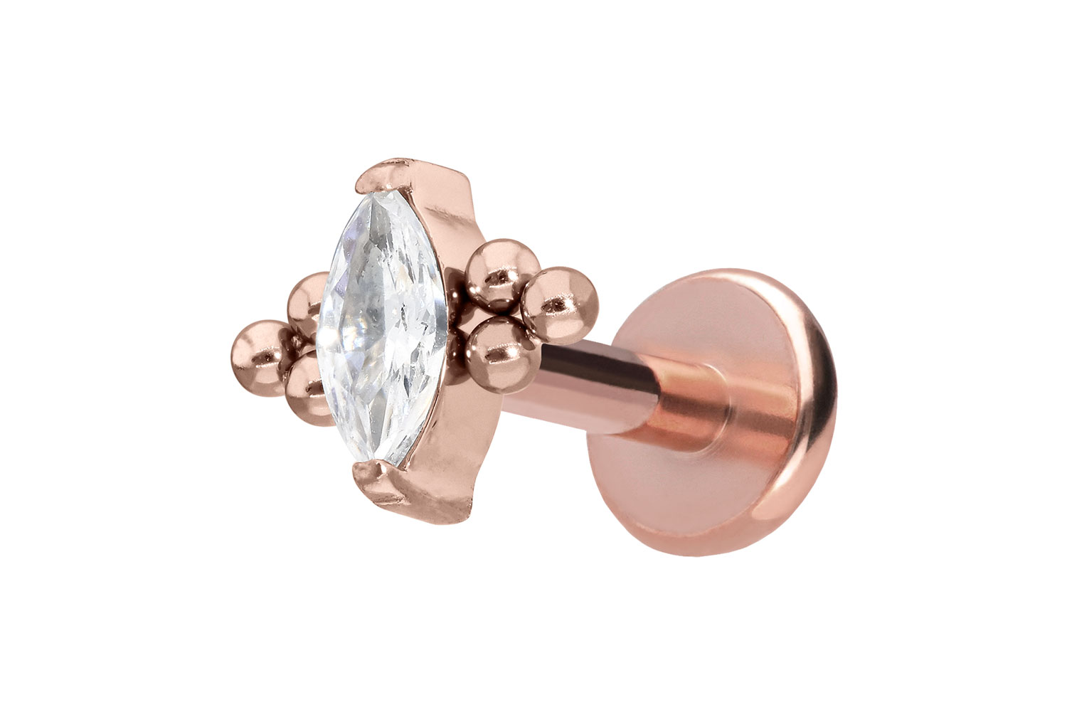 Titan Labret Piercing mit Push Fit KRISTALLTROPFEN + 6 KUGELN